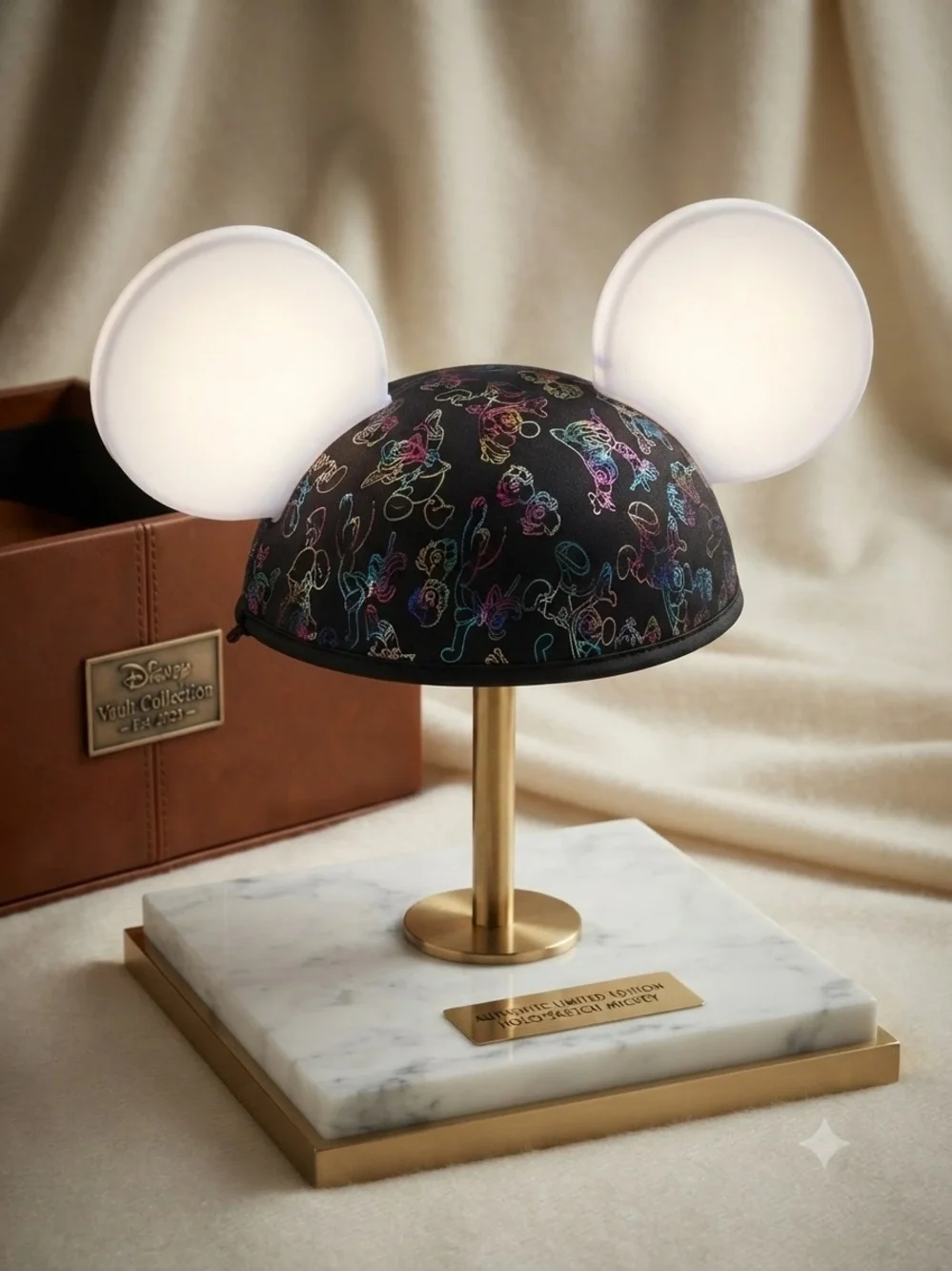 Disney Black Mickey Ear Accent Lamp with White LED Ears and Multicolor Line Art